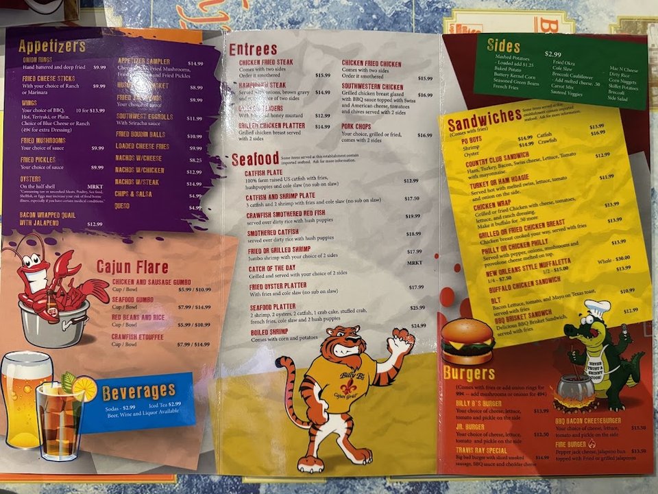 Close-up of menu items and prices.