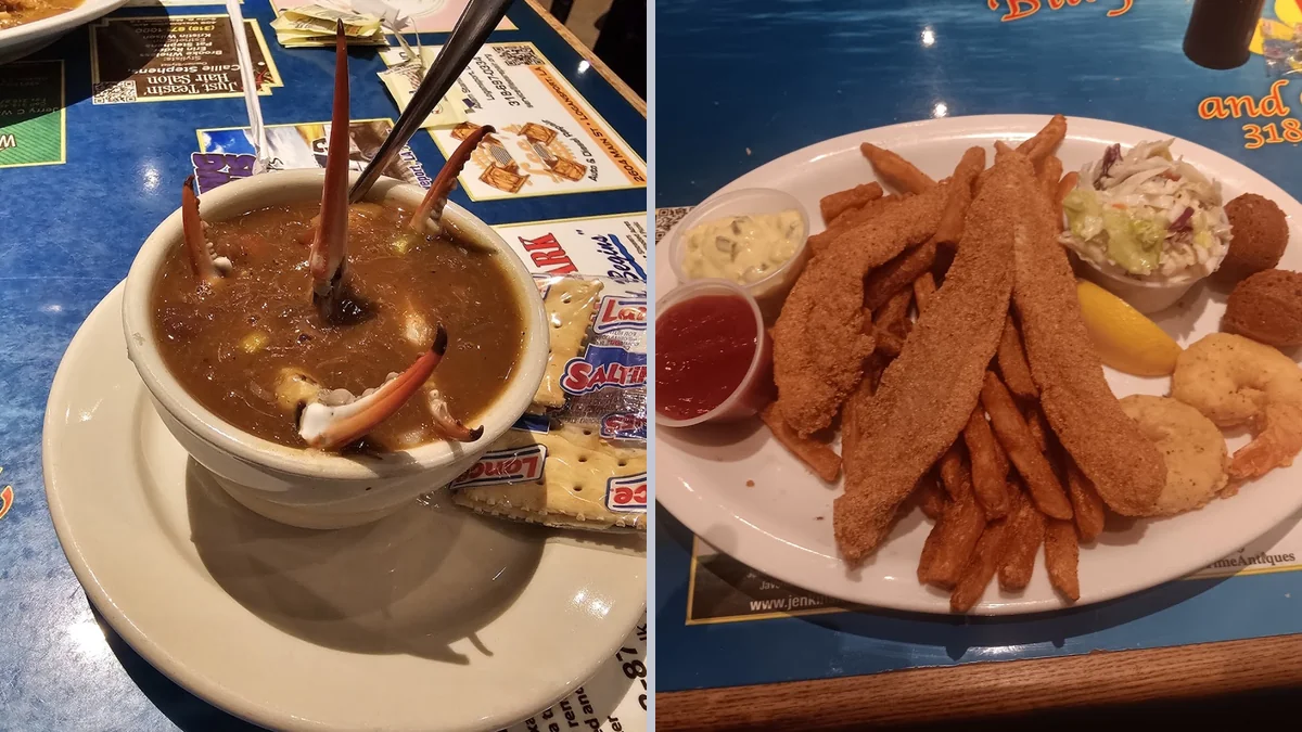 A table of Southern-style meals and sides.